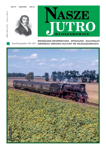 Okładka 372 numeru czasopisma „Nasze Jutro” przedstawiająca parowóz jadący przez pola