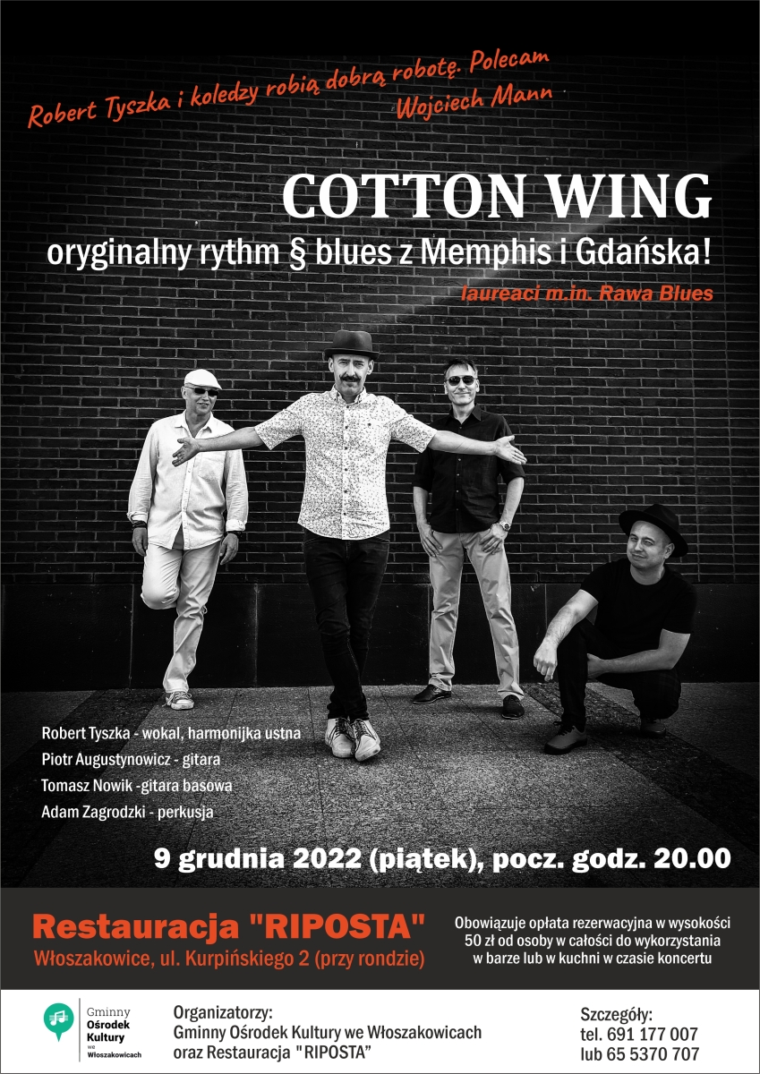 Plakat promujący koncert zespołu Cotton Wing