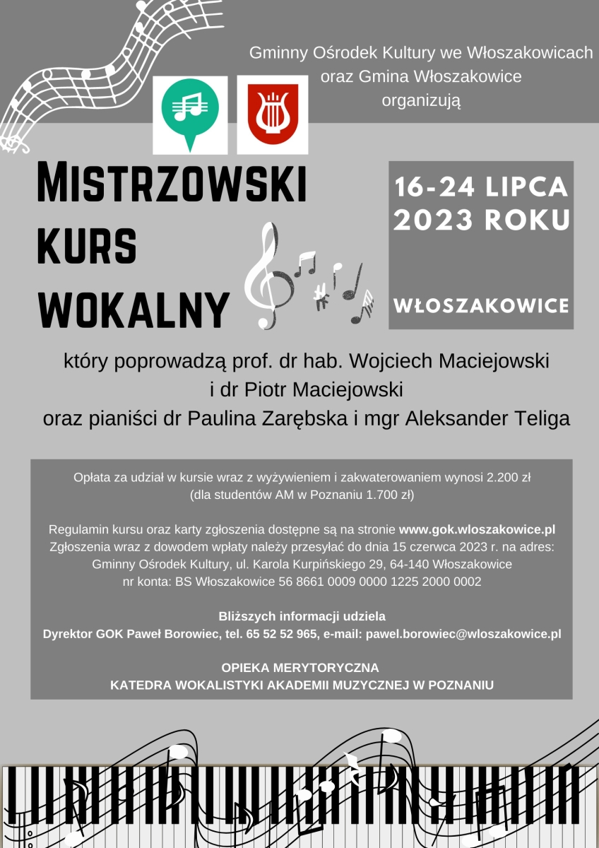 Plakat promujący Mistrzowski Kurs Wokalny