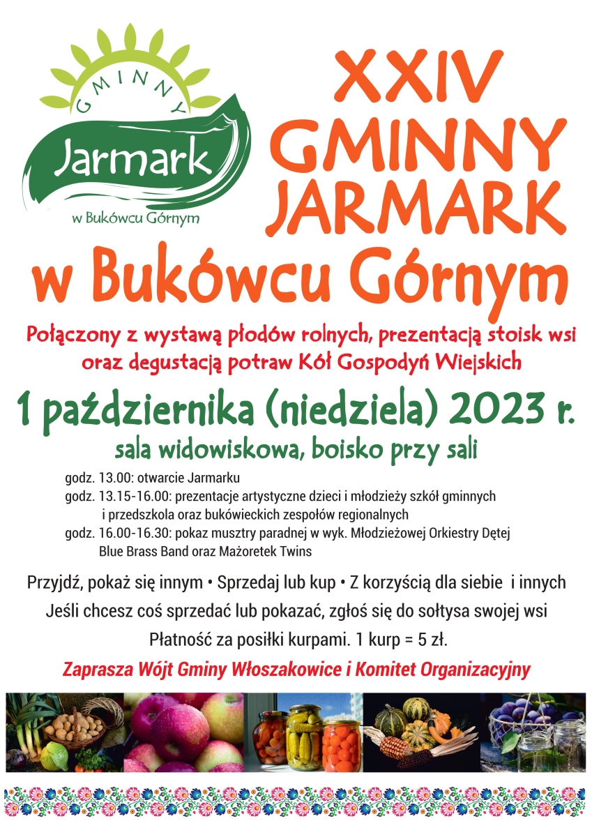 Plakat promujący XXIV Gminny Jarmark w Bukówcu Górnym